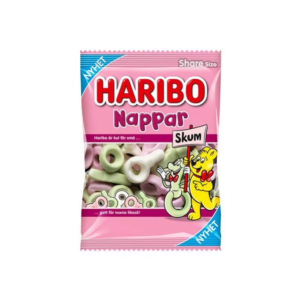 Haribo Pacifiers Pink, White and Green Foam (Sweden) 120g