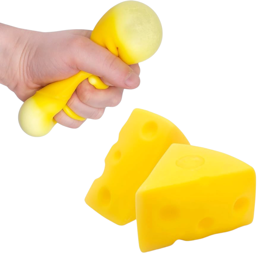 Cheesy squishy squeeze stress toy - hand squeeze and wedge view
