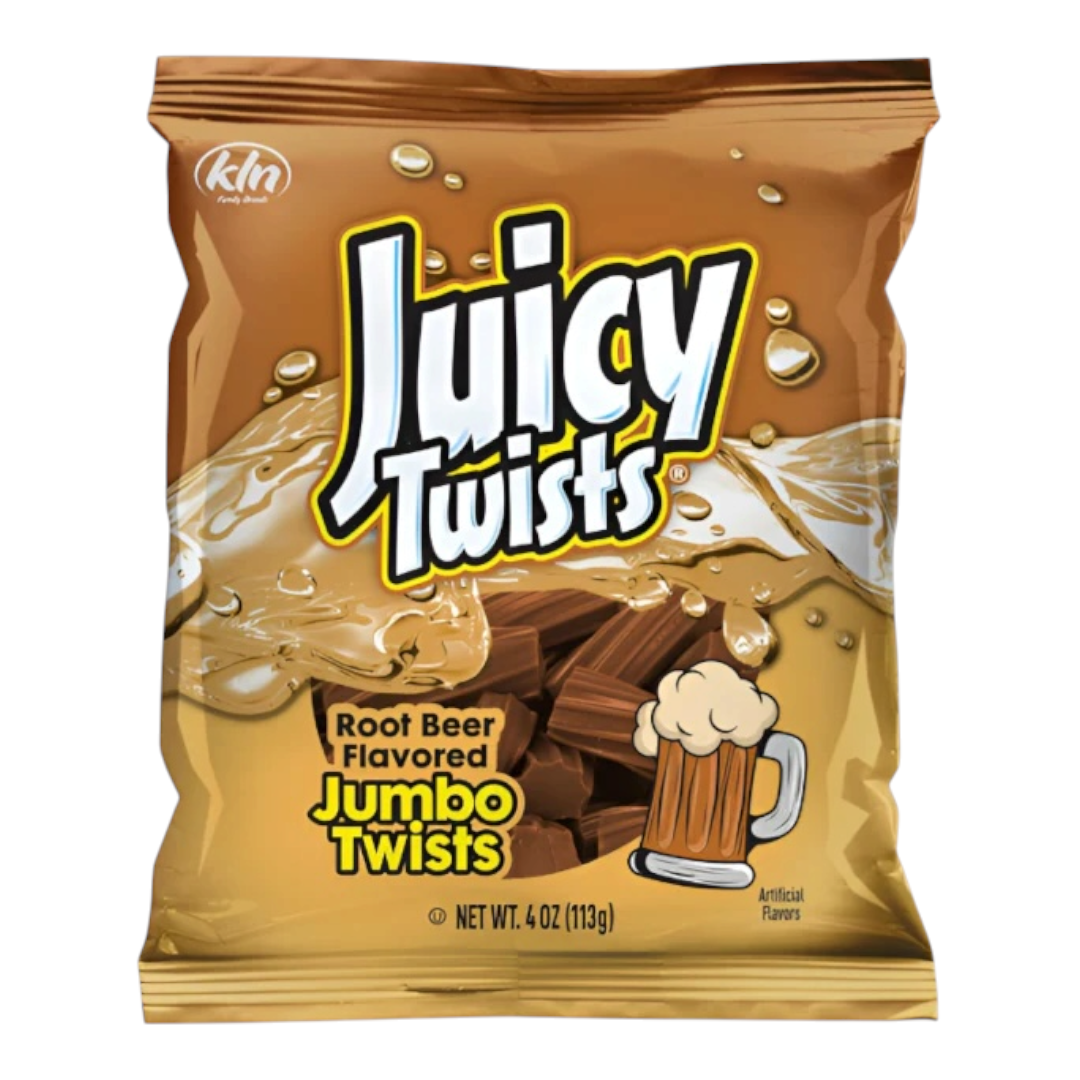 Juicy Twists Root Beer Flavored Jumbo Twists 113g bag