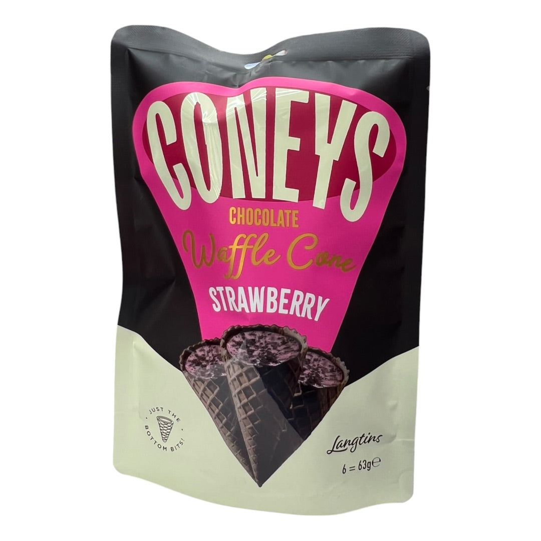 Langtins Coneys Chocolate Waffle Cone Strawberry Bites 63g (6 Cones)