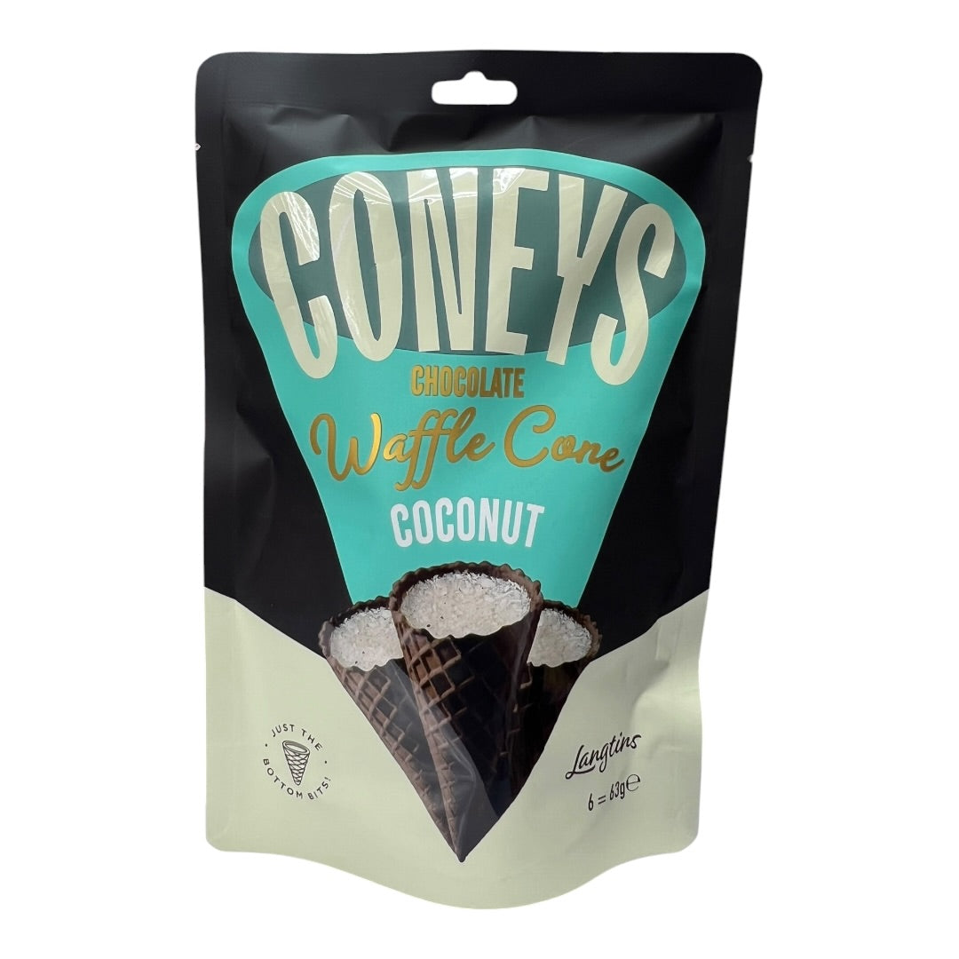 Langtins Coneys Chocolate Waffle Cone Coconut Bites 63g (6 Cones)