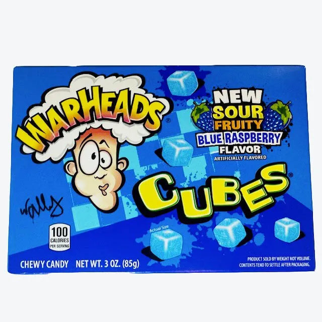 Warheads Sour Blue Raspberry Cubes Theatre Box 85g