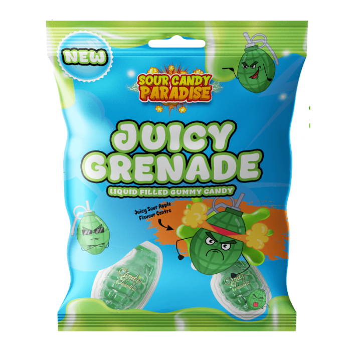 Sour Candy Paradise Juicy Grenade Liquid Filled Gummy Candy Sour Apple 100g
