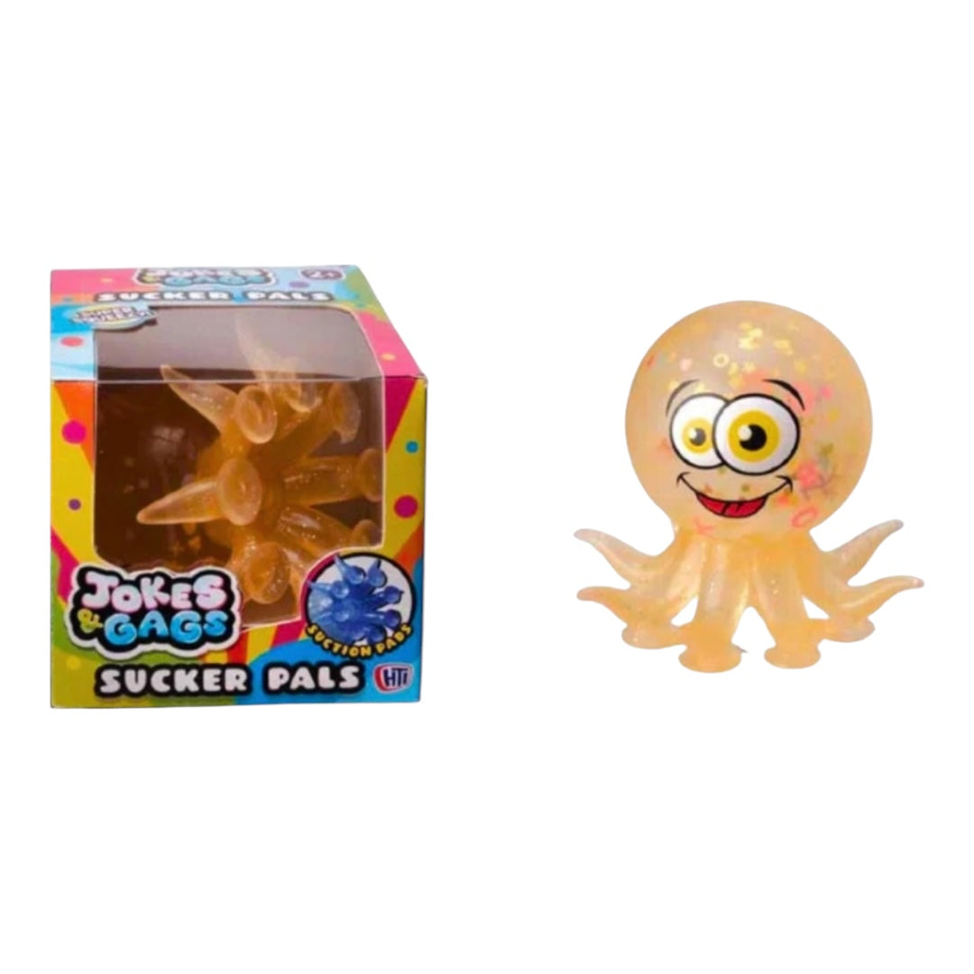 Jokes &amp; Gags Sucker Pals Octopus Suction Toy – Clear Glitter