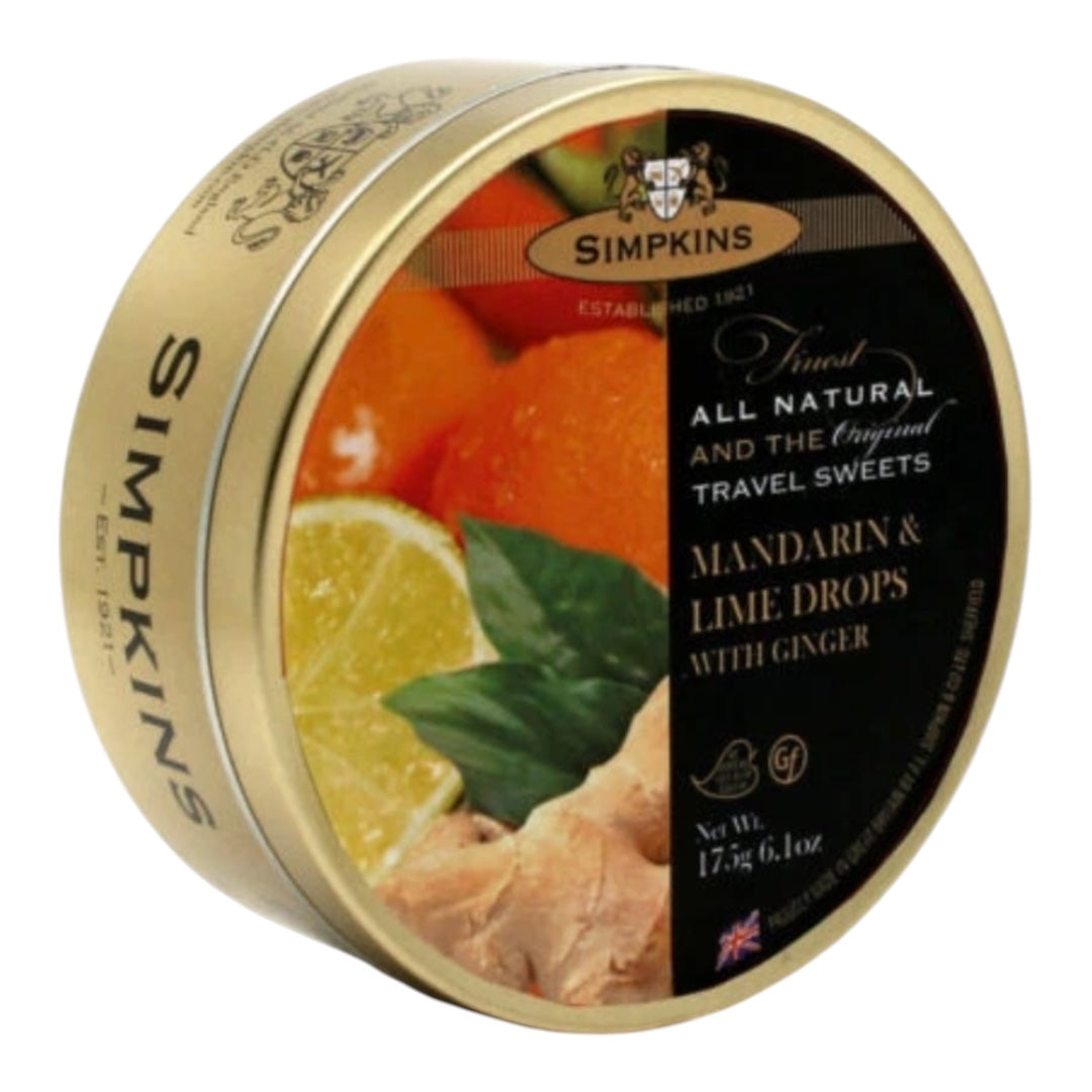 Simpkins Mandarin &amp; Lime Drops with Ginger Travel Sweets 175g