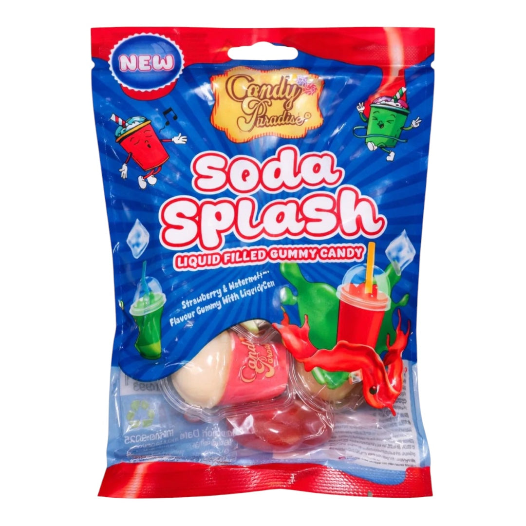 Candy Paradise Soda Splash Liquid Filled Gummy Candy Strawberry &amp; Watermelon (72g)