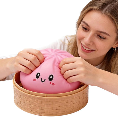 Giant Dumpling Squishy Toy – Jumbo 25cm in Steamer Basket