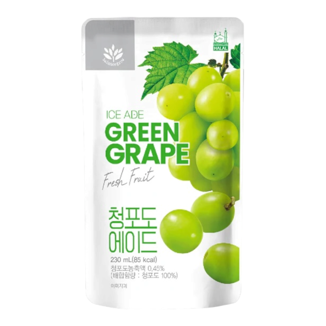 Ice Ade Green Grape 230ml - Halal certified Korean green grape fruit ade pouch