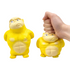 Yellow gorilla squeeze stress toy - front and squeezed view