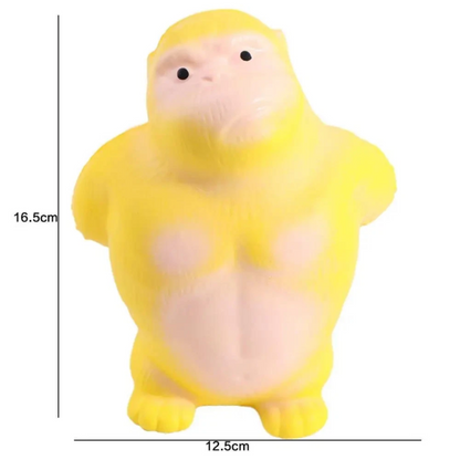 Yellow gorilla squeeze stress toy with dimensions 16.5cm x 12.5cm