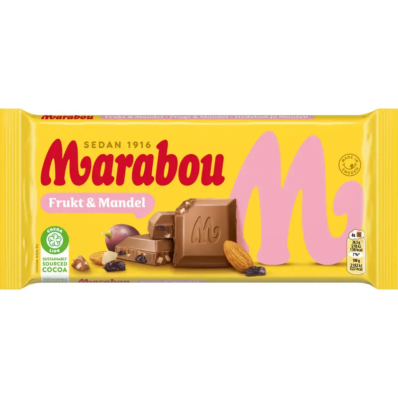 Marabou Frukt &amp; Mandel (Sweden) 200g BEST BEFORE  29th OCTOBER 2025